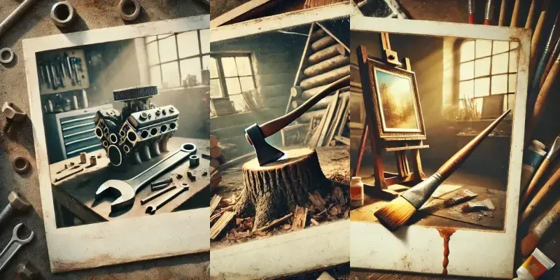 Vintage Polaroidstyle Rustic Tool Scenes generated by undefined