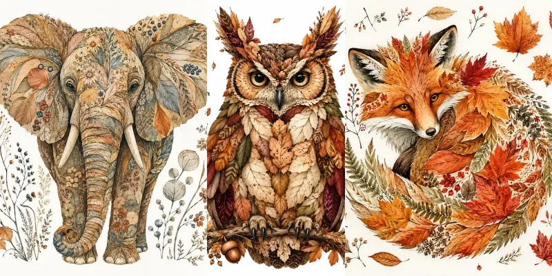 Autumn Botanical Animal Art generated by undefined