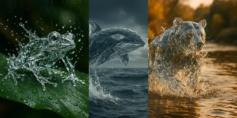 Splash Sculptures Animals Made Of Water generated by undefined