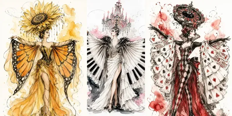Vintage Surreal Costume Sketches generated by undefined