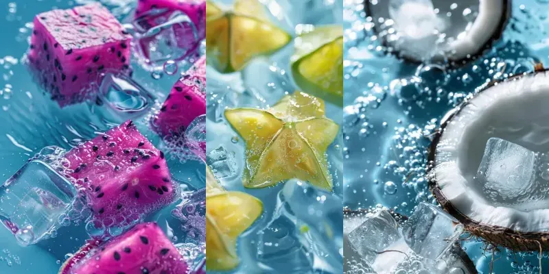 Macro Fruits In Sparkling Ice Water generated by undefined