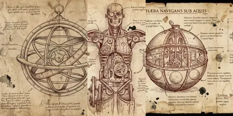 Vintage Da Vinci Inventor Sketches generated by undefined