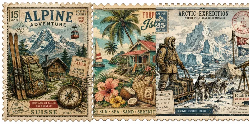 Vintage Travel Postcard Stamp Art generated by undefined