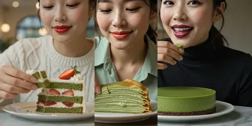 Trending Matcha Cake ASMR Bites generated by veo