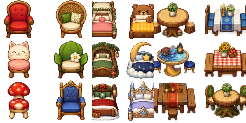 Cozy 16bit Furniture Sprite Sheets generated by undefined