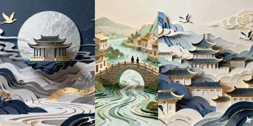 Chinese Inkcore Paper Sculptures generated by seedream