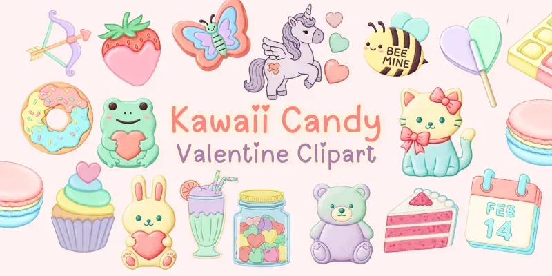 Pastel Kawaii Valentine Candy Cliparts generated by undefined