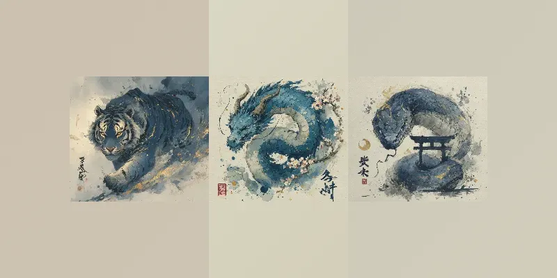 Celestial Mythbeast In Japanese Sumie generated by undefined