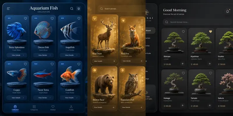 Modern Nature Catalog Card UI Showcases generated by undefined