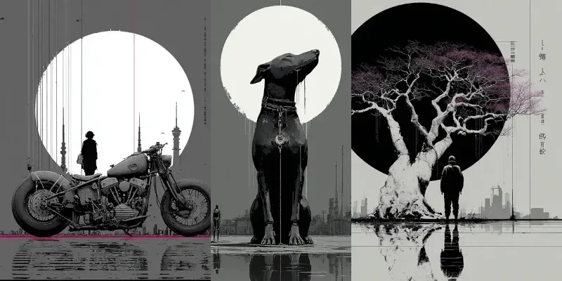 Monochrome Cyberpunk Ink Noir Posters