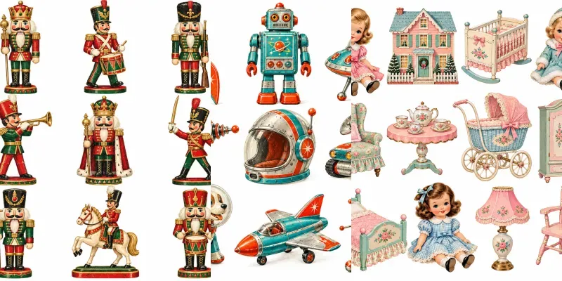 Retro Christmas Toys Clipart Sheets Etsy