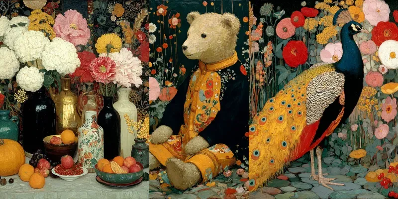 Oil Symbolist Folk Tapestry Florals generated by undefined