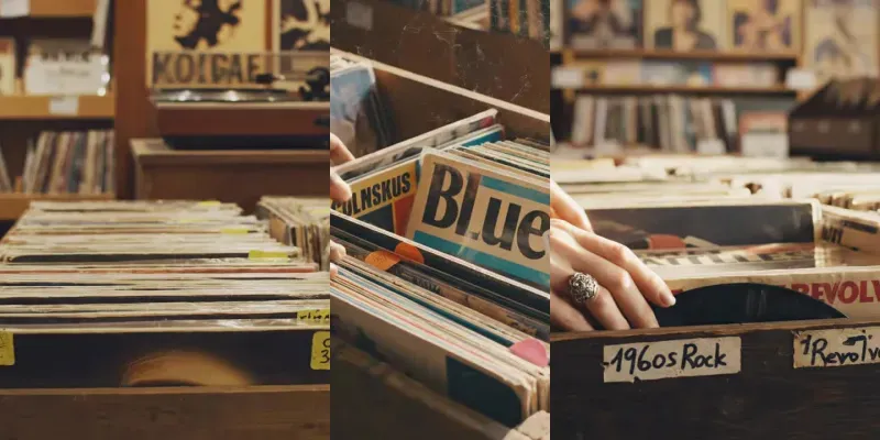 Vintage Record Shop Browsing Videos generated by undefined