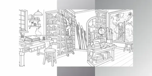 Haunted Bookshop Coloring Pages generated by chatgpt-image
