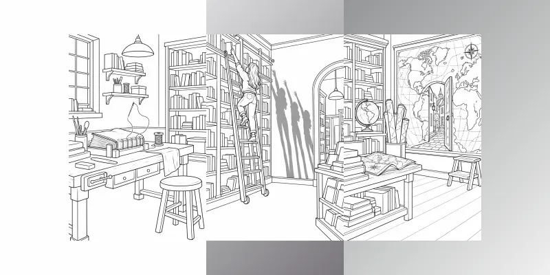 Haunted Bookshop Coloring Pages