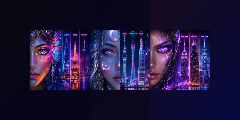 Neon City Landmark Portrait Fusion generated by undefined