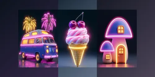 Neon 3D Illustrations generated by midjourney