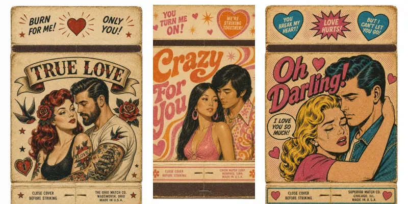 Retro Matchbook Romantic Couple Photos generated by undefined