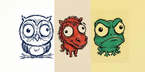 Quirky Duotone Print Animals generated by gemini-image