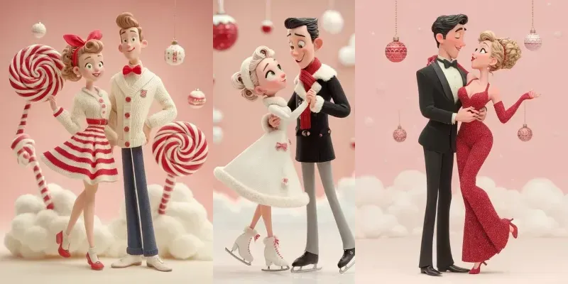 3D Vintage Christmas Couples Pastel generated by undefined