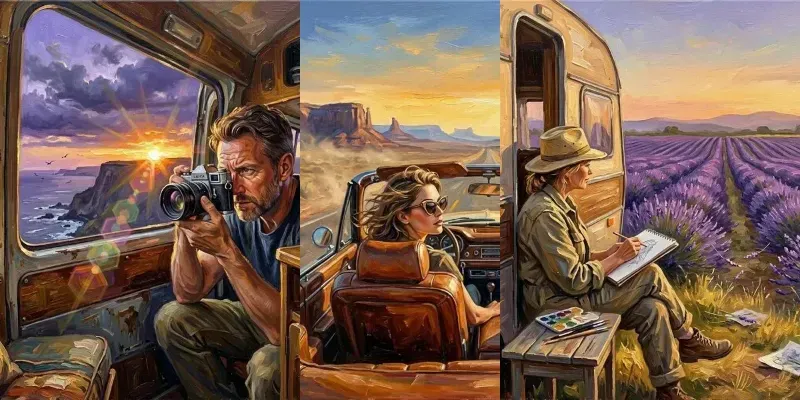 Vintage Road Trip Oil Paintings generated by undefined