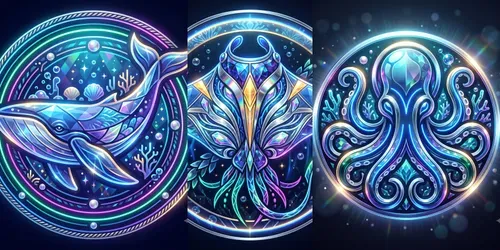 Neon Crystal Ocean Animal Emblems generated by gemini-image