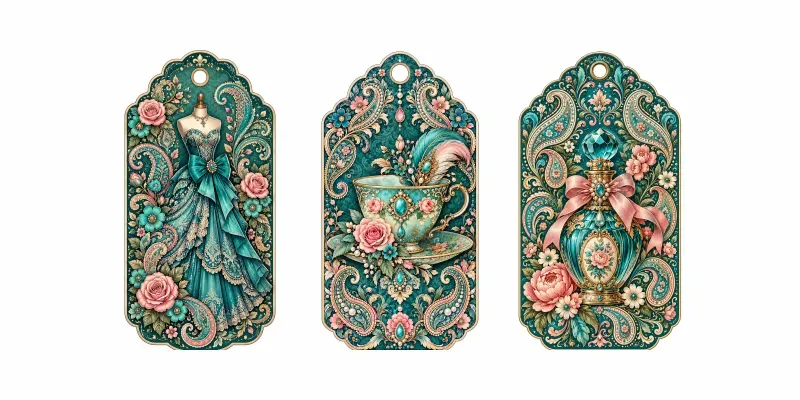 Teal Paisley Vintage Gift Tags