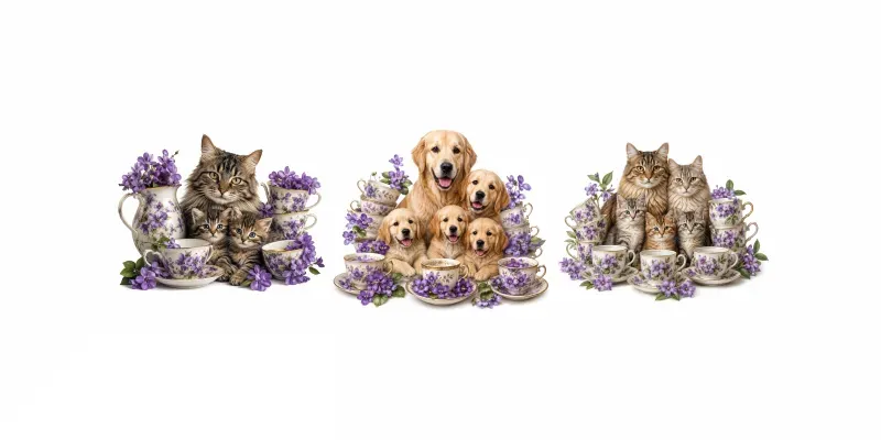 Animal Families Realistic Cats And Teacups generated by undefined