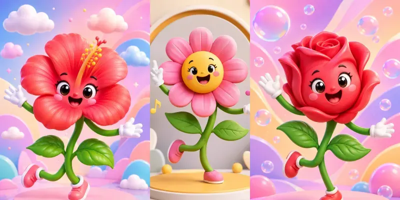 Cute Kawaii Floral Mascot 3D Cliparts generated by undefined