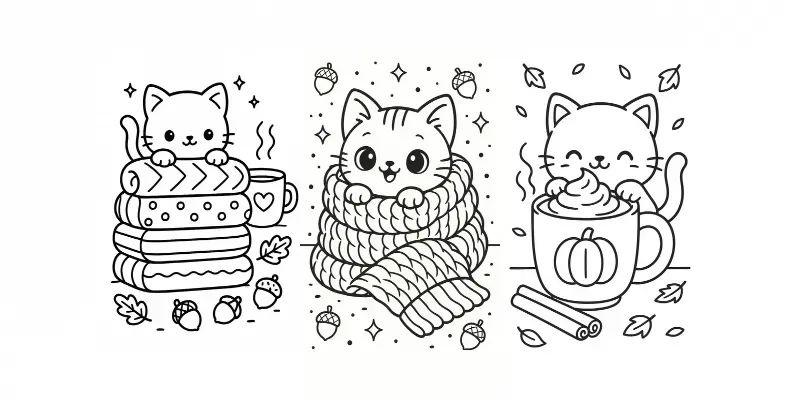 Cozy Fall Peeking Cats Coloring Pages generated by undefined