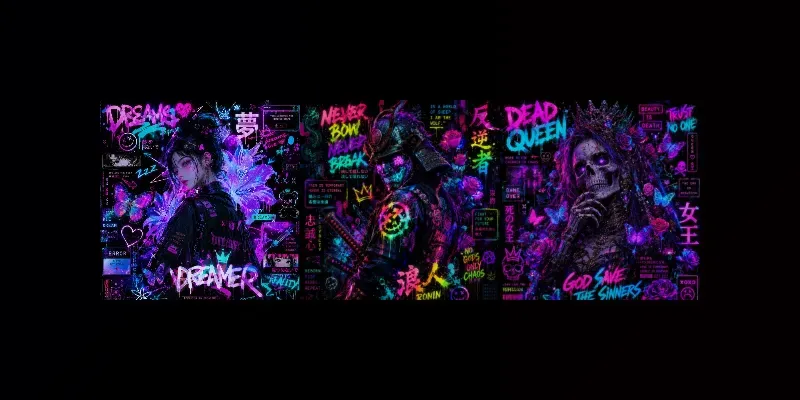 Neon Cyberpunk Sticker Collages generated by undefined