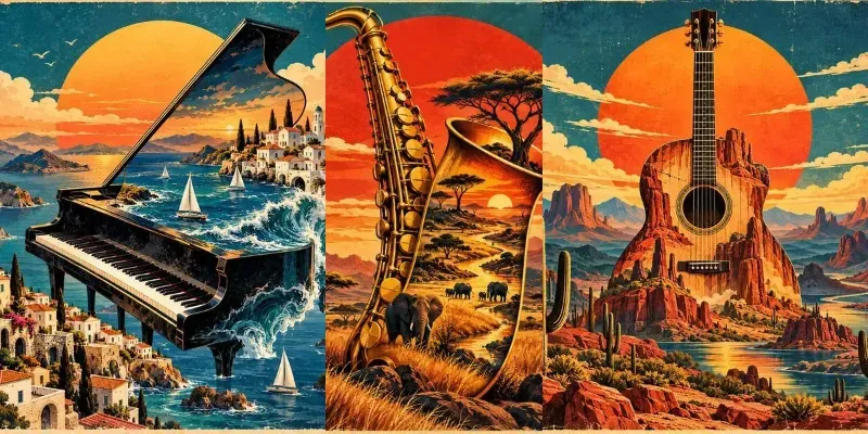 Surreal Musical Instrument Landscape Art