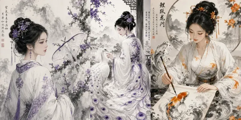 Shui Mo Hanfu Animal Portraits generated by undefined