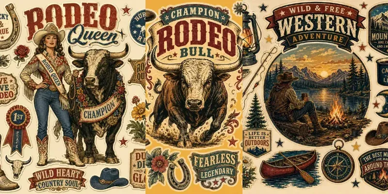 Retro Western Sticker Collages generated by undefined