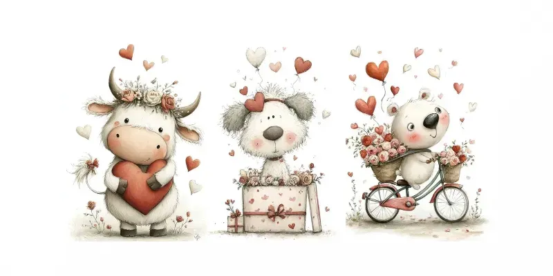 Cute Valentine Animal Watercolor Clipart generated by undefined