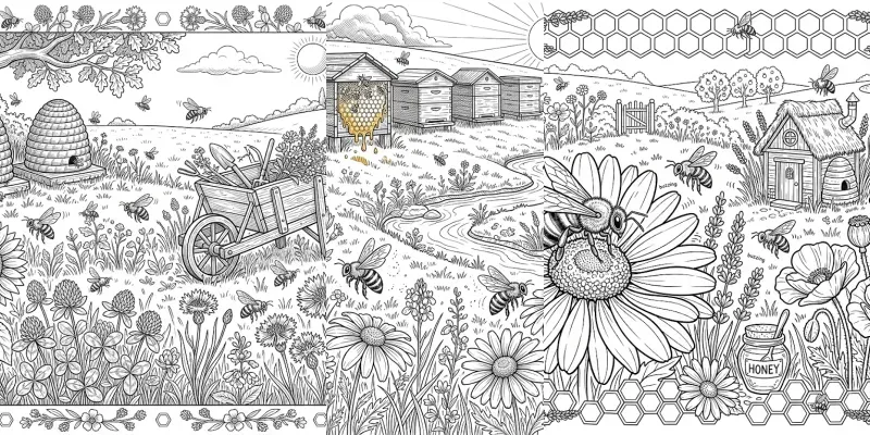 Honey Bee Meadow Coloring Pages generated by undefined