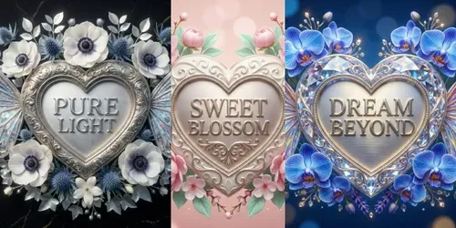 3D Luxury Heart Emblems Wings Flowers generated by gemini-image
