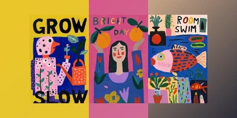 Playful Folk Art Poster Illustrations generated by undefined