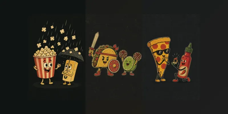 Retro Minimal Cartoon Food Characters generated by undefined