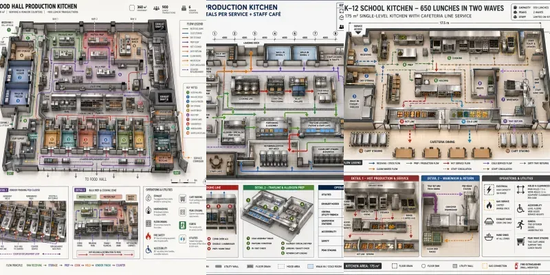 Commercial Kitchen Workflow Layouts generated by undefined