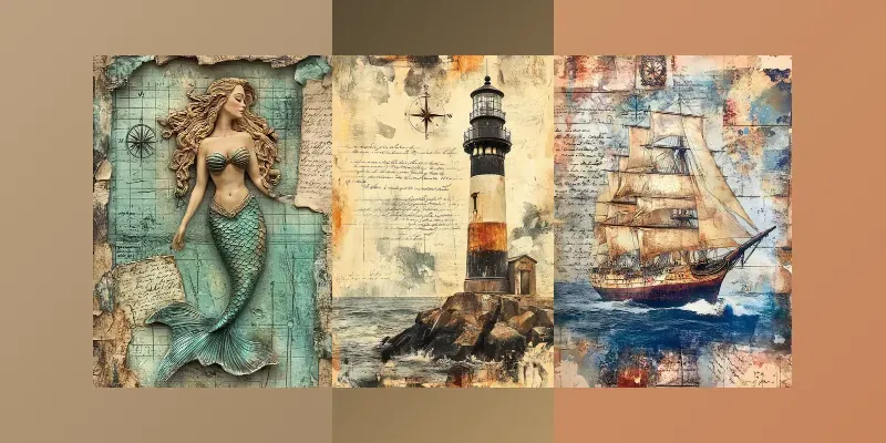Nautical Vintage Junk Journal Pages generated by undefined