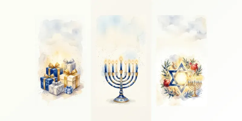 Hanukkah Watercolor Cards Jewish Art generated by undefined