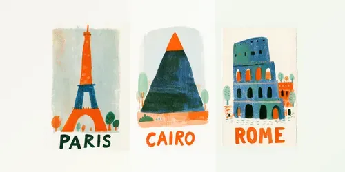Folk Art Landmark Poster Prints generated by midjourney