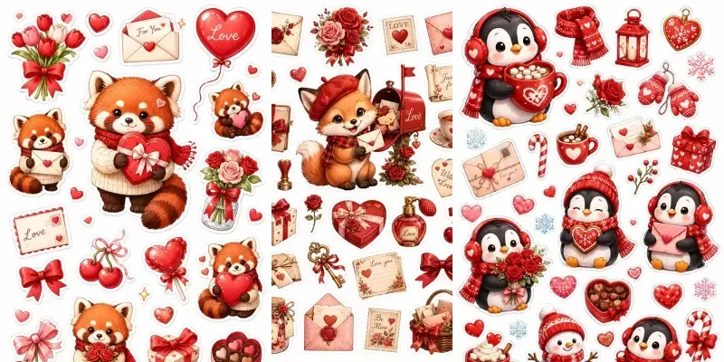 Romantic Red Sticker Sheets generated by undefined