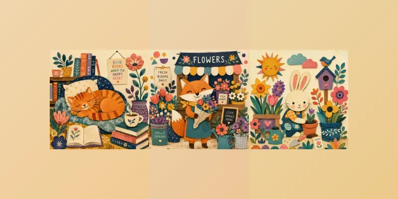 Whimsical Cozy Collage Illustration Packs generated by undefined