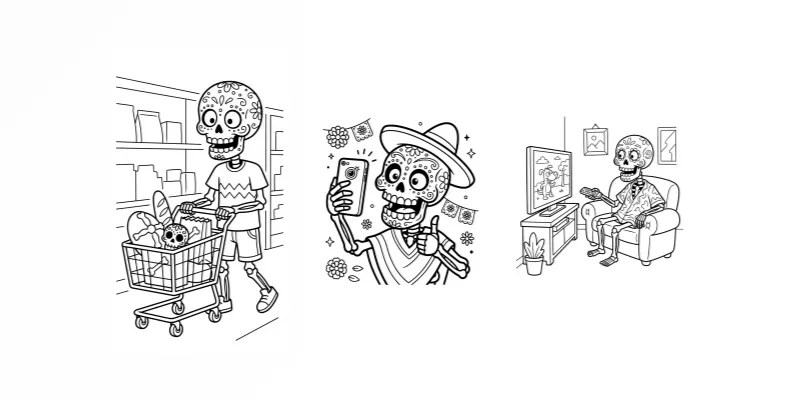 Funny Day Of The Dead Coloring Pages generated by undefined