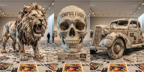 Contemporary Recycled Newspaper Sculptures generated by gemini-image