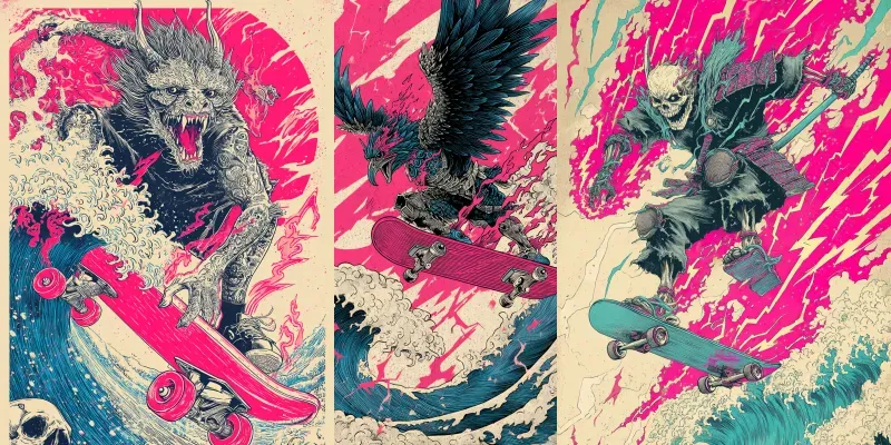 Japanese Monster Skate Design Prints generated by undefined