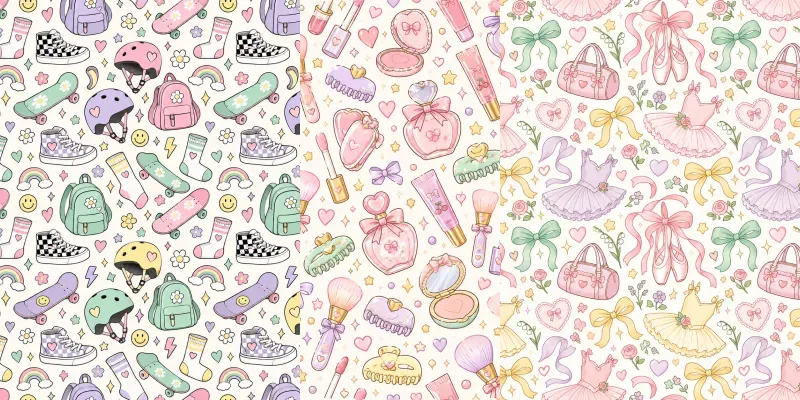 Cute Teenage Girl Seamless Patterns