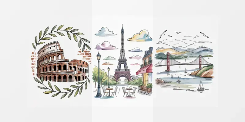 Watercolor Line Art Travel Tshirt Designs generated by undefined
